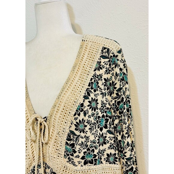 Torrid Size 2X Gauze Lace-Up Skater Dress Floral Tasseled Lined Boho Feminine - Picture 7 of 16